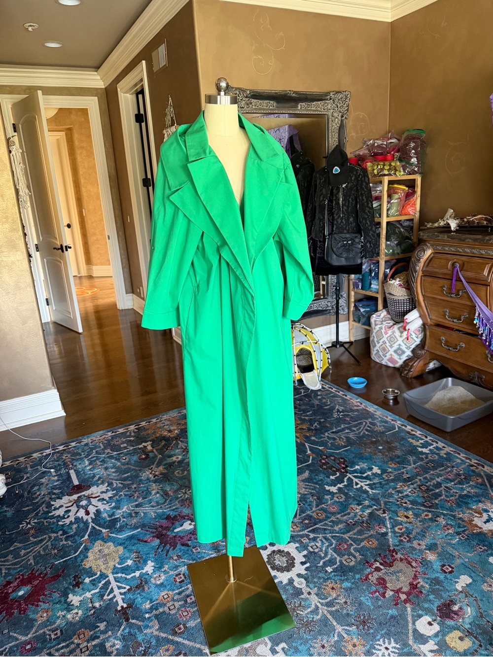 Vibrant Green Long Trench Coat